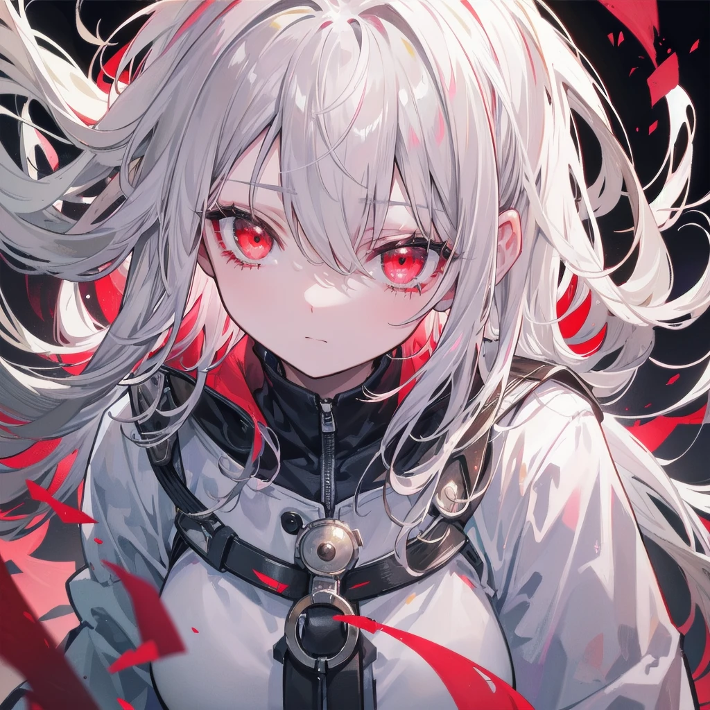 A once-in-a-millennium masterpiece, A photo that can never be taken again, Absurd high resolution, (Expressionless), (Red tears flow from the eyes:1.2), vampire, woman, Silver Hair, Red eyes, Big eyes that draw you in, White clothes, Red dyed clothes,There are red spots all over, Red from the mouth,Cowboy Shot、From above、Tabletop