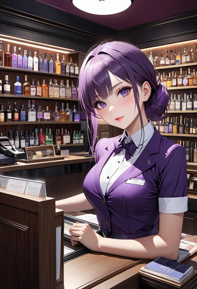 Ultra-realism Bar Woman clerk The interior of the store is purple and sexy.