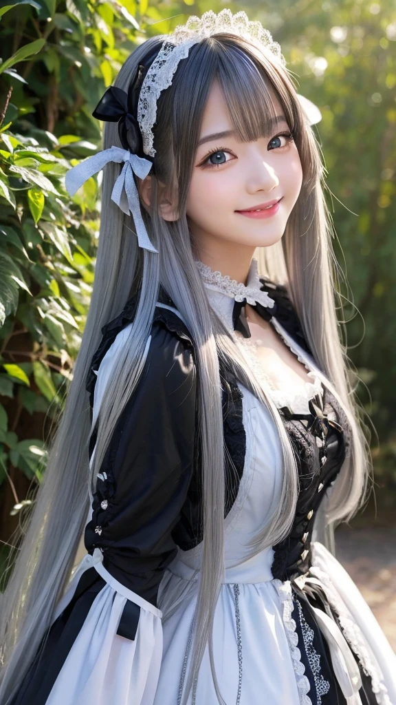 Silver Long Hair Beautiful face like an actress smile morning sun Gothic ta