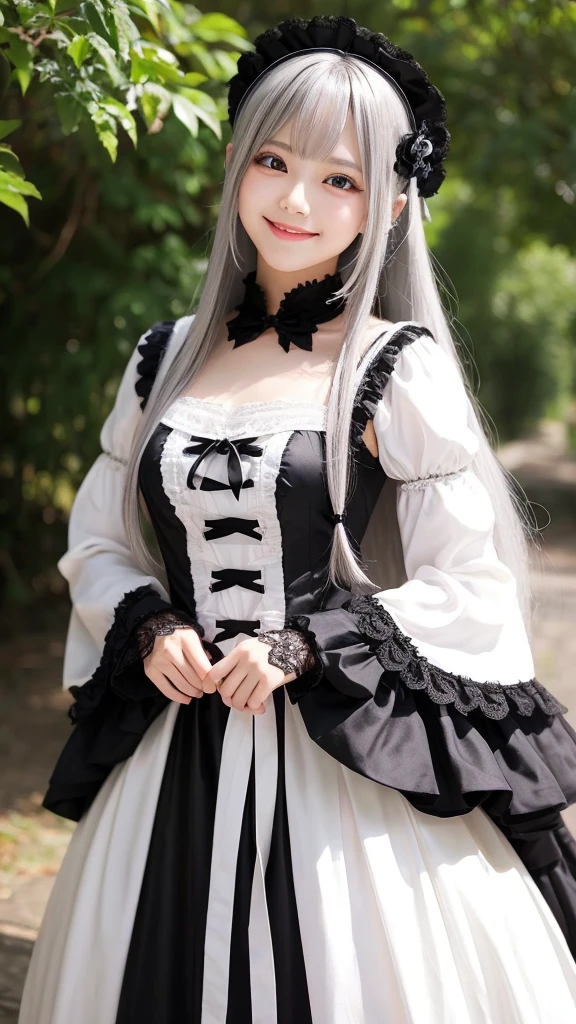 Silver Long Hair Beautiful face like an actress smile morning sun Gothic Lolita