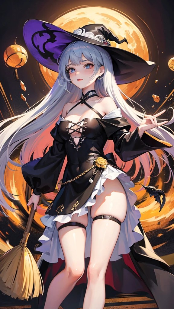 Beautiful witch with a broom。Kinda sexy