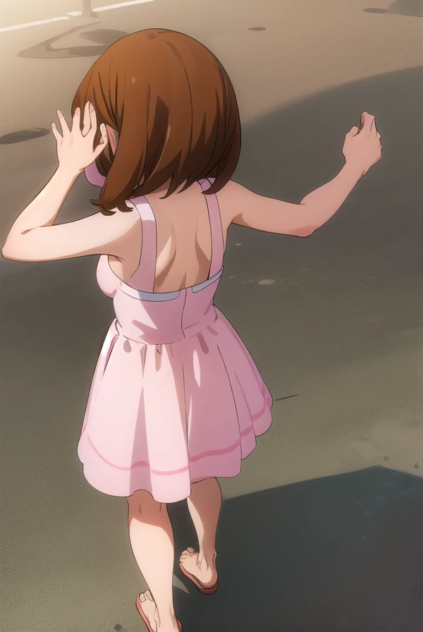 ochakouraraka, ochako uraraka, (uraraka ochako:1.5), (brown eyes:1.5), brown hair, short hair, blush, blush stickers, smile,
BREAK bare shoulders,pink dress,pink pajamas,bare shoulders,medium breasts,bare legs,cleavage,frilled dress,collarbone,bare foot,panorama,BREAK looking at viewer,BREAK (masterpiece:1.2), nsfw, best quality, high resolution, unity 8k wallpaper, (illustration:0.8), (beautiful detailed eyes:1.6), extremely detailed face, perfect lighting, extremely detailed CG, (perfect hands, perfect anatomy),back shot,