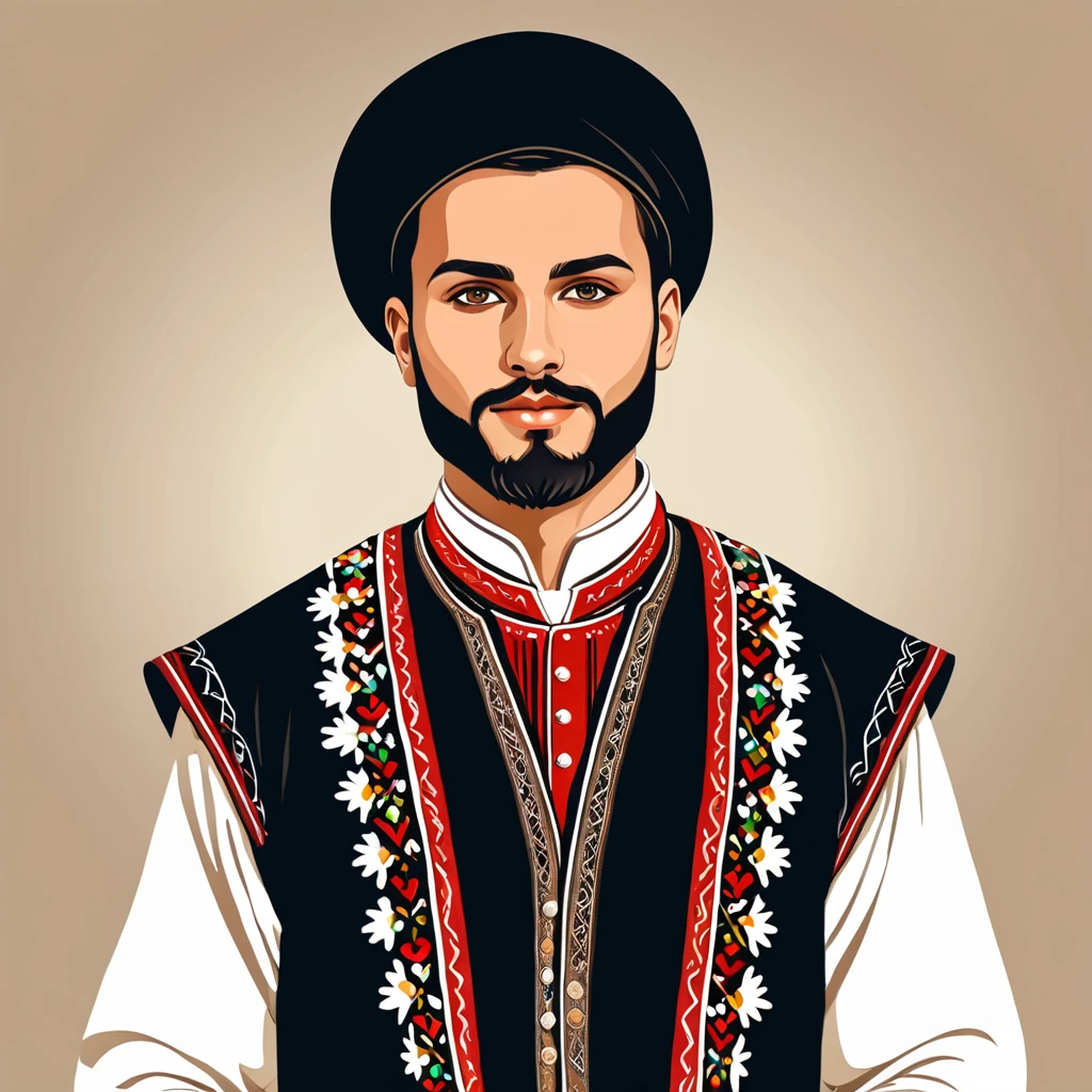 man in folk outfit from an unknown hungarian ethnic group, vector graphics, strong contours