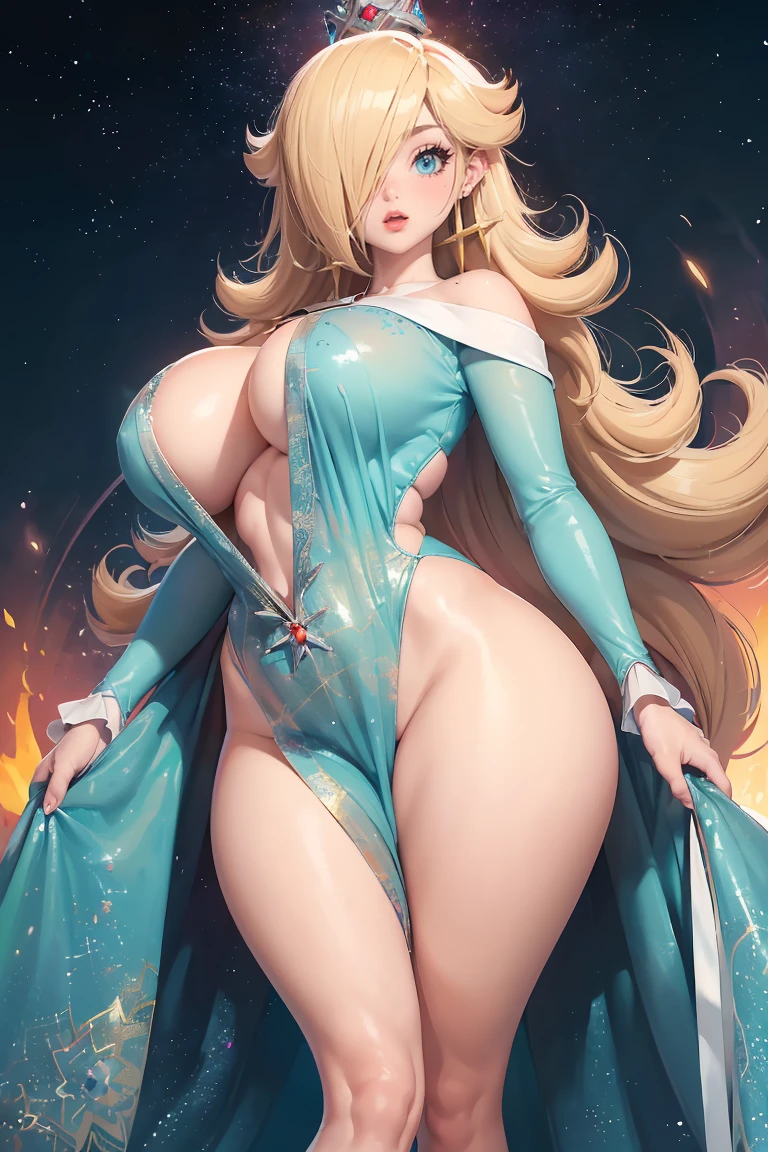 (best quality). (Ultra Detalhado). (1girl), Olhando para o Viewer. (Antecedentes detalhados). belos olhos detalhados. rosto delicado e bonito. (high saturation), seios grandes, droopy breasts, (((sexy miss universe blue dress))), (((white stockings))), (((long legs))), (((gigantic breasts))),