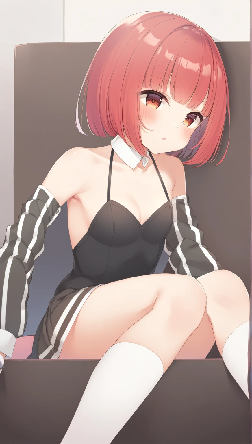 Red hair、Bobcut、Bunny girl、bangs black、Black Stripe