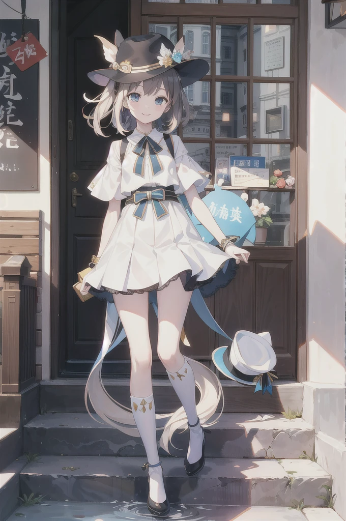 best quality, masterpiece, 独奏, 1girl, mimav1, hat, smile,, I'm holding onto you here、Embarrassed