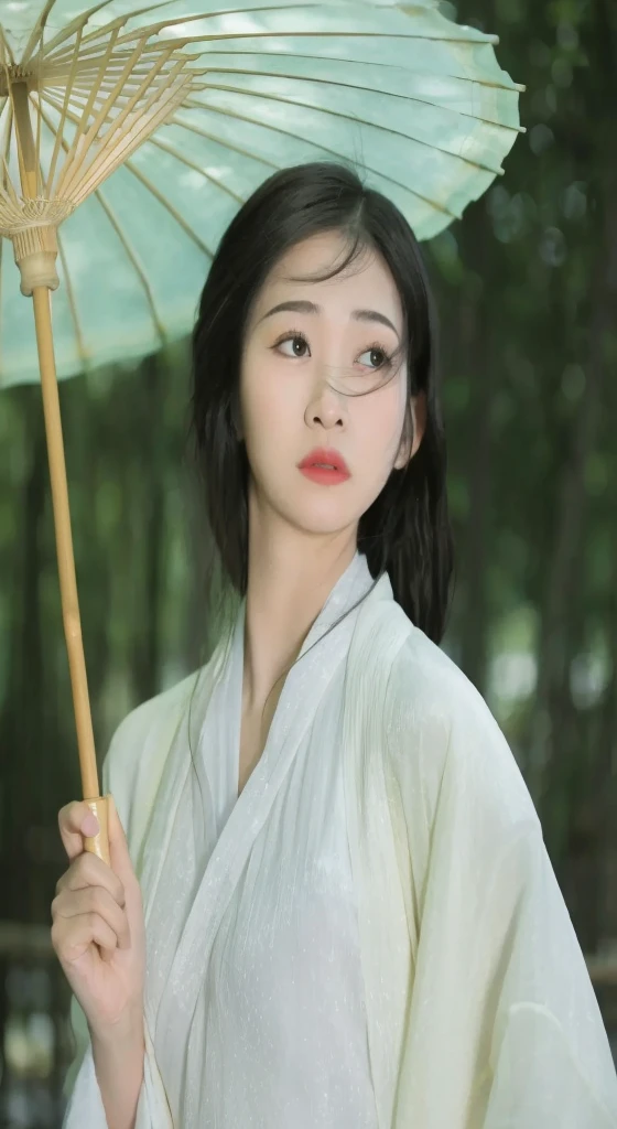 Huge breasts, very large round breasts,White Hanfu, palace , Girl wearing Hanfu, Hanfu, Beautiful Korean woman, Chinese woman, Wearing ancient Chinese clothes, Inspired by Yin Dourui, Wearing Chinese clothing, Chinese Girl, Korean woman, Inspired by Gu An, A young Asian woman