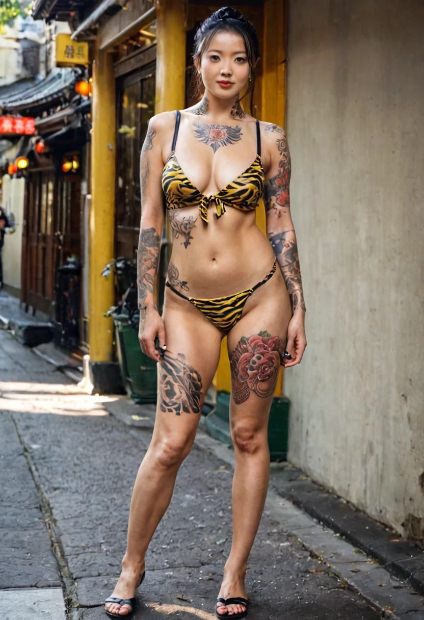 8k, top quality, finish: 1.2), (realistic, photo-realistic: 1.37), highly detailed, (1000 Japanese girls), This realistic image shows a large group of Japanese yakuza female gangsters full of full body tattoos, holding samurai in both hands, walking among Japanese cities. The atmosphere of this picture looks like a parade or a special event involving many female participants. , breasts, beautiful eye details, (full body tattoos: 1.1), ((sexy)), curvy body, (full body), standing, sexy,