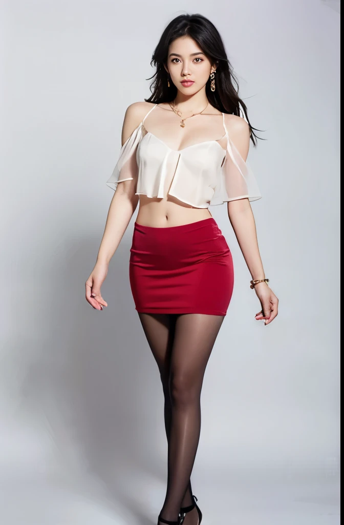(masterpiece:1.3), (8 thousand, realistic, RAW photos, best quality: 1.4), (1 woman),(sheer silk blouse), (short skirt), (양쪽 다리와 양쪽 발에 realistic 팬티 스타킹), (Stockings on both legs), (Wearing red high heels on both feet with stockings), (full body shot), (standing), (Beautiful makeover), (very beautiful body) , (Realistic and very beautiful face), (long eyelashes), (double eyelid), (Realistic, delicate and very beautiful eyes), (big bust) , (Strong body through exercise), (beautiful abs), (Beautiful heaps), (tall), (such a beautiful body), (black hair. parted, long hair:1.3), (아름다운 parted스타일), (realistic and beautiful skin), (absurd), (attractive), (ultra high resolution), (extremely realistic), (very detailed), (golden ratio), (Two long, realistic and beautiful legs), (realistic 팔), (necklace), (earring),(beautiful nails manicure), (So beautiful and sexy), (perfect secretary look)
