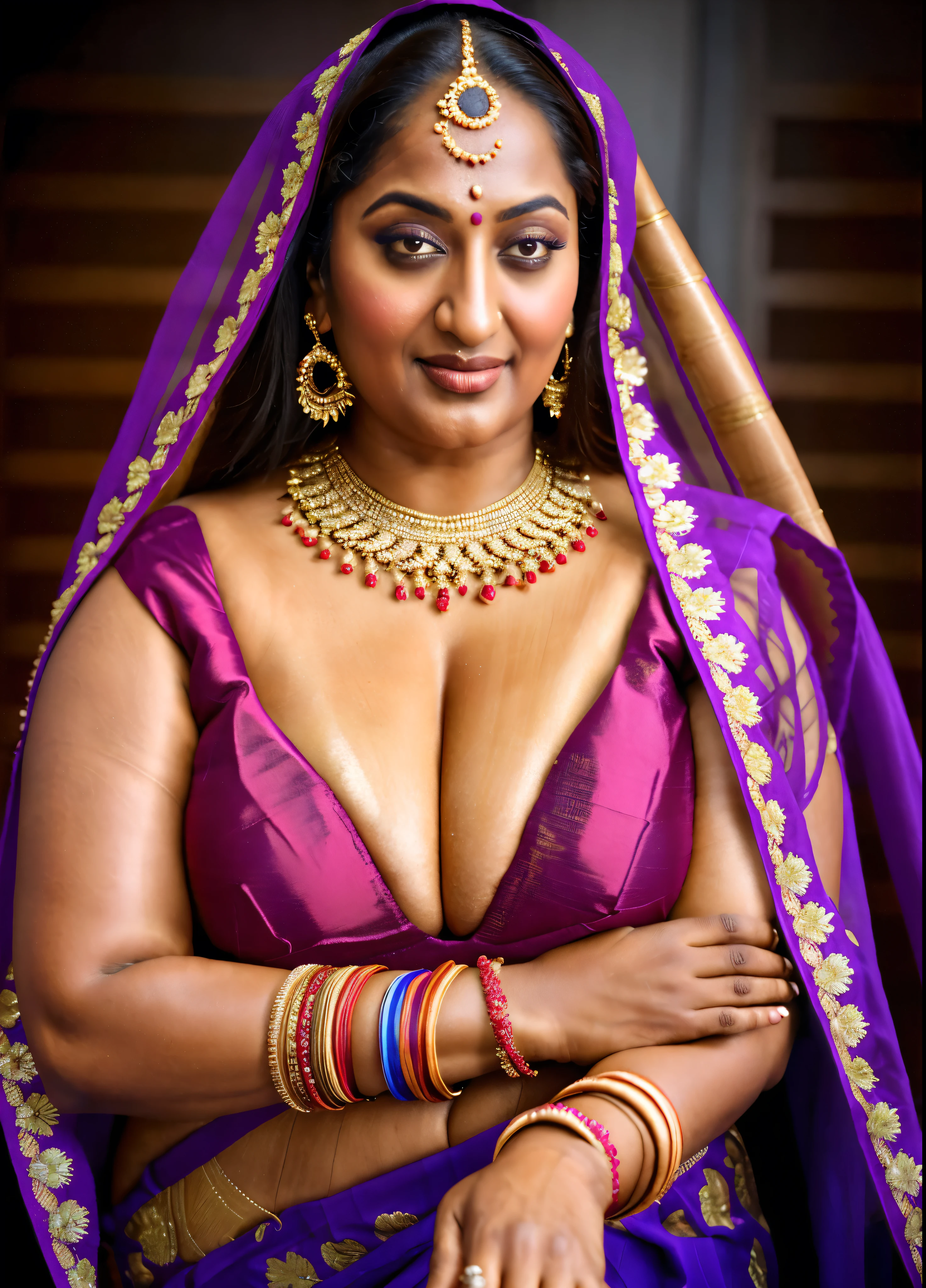 Realistic Representation of Savita bhabhi, tempting figure, busty aunty, goddess of lust, cougar lady, mommy, mommy figure, bulky figure, big milkers, doodhwali, sizzling hot, lonely Nextdoor aunty bhabhi , chubby aunty, sweat, oiled body, irresistibly hot, inspired by famous Indian adult comics by amarshrostha, Foto RAW, photorealistic, photography, full body shot, 50 years old Woman, master shot, perfect eyes, goddess like beauty, pierced eyes, perfect thick chubby mallu Desi aunty bhabhi, Wearing a Stanapatta, a chest-band.Saree model, model Photography, Indian saree shoot, Indian traditional wear advertising photography, traditional wear brand shoot, face of Indian actress Sonakshi Sinha, masterpiece, realistic, realism, incredible details,  pleasure, photorealism, detailed skin, skin pores, high contrast, photorealistic Artstation 8k HD digital art trend of high definition and detailed realistic skin texture, ultra detail, realistic skin texture, armature, best quality, ultra high definition, (photorealistic:1.4),, high resolution, detail, raw photo, sweat, Re sharp, by Lee Jefferies Nikon D850 Film Stock Photo 4 Kodak Portra 400 Camera F1.6 Lens Rich Color Ultra Real Realistic Realistic Textures Dramatic Lighting Unreal Engine Trending at Art Station Cinestill 800,(pele altamente detalhada: 1.2), 8k UHD, DSLR, soft-lighting, alta qualidade, grain of film, Fujifilm XT3,she didn't like to wear blouse or bra, intricate, she is happy to wear only saree, she hates blouse or bra, detailed hairy armpits, hyper realistic skin, skin pores, veins, wet body, hyper realistic sweaty body, sweat, veins, short hairs on armpit, stubble armpits, hyper realistic hairy armpits, low waist saree, deep juicy navel, insane details, 