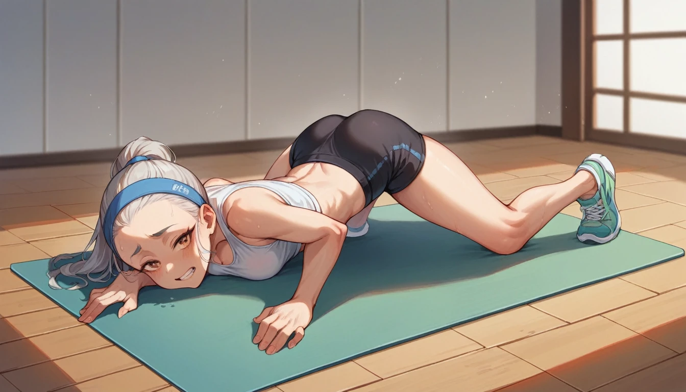 a young trainer fuck an old woman while trainning on the yoga mat