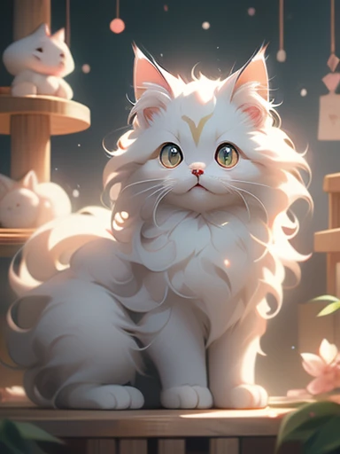 A white kitten sits on a cat tree, soft and fluffy, Maine Coon, Gray Hair, Great Features, fluffy face, anthropomorphic large Maine Coon, fluffy!!!, Beautiful cat, fluffyした!!!, fluffy cat, awesome cat, Silver-haired madman, 真剣な表情のMaine Coon猫, outrageously fluffy, Beautiful photos of stray dogs