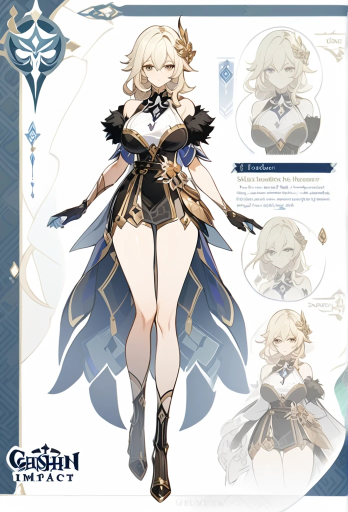 Genshin impact, genshin impact outfit, large breast, standing, character sheet, white backgound, bare shoulders, fur mantle, long hair,
slender legs, milf, adult,