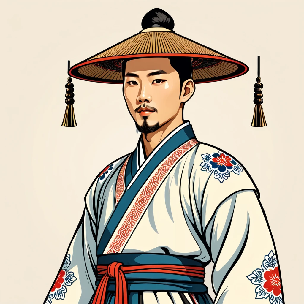 man in korean folk outfit, vector graphics, strong contours