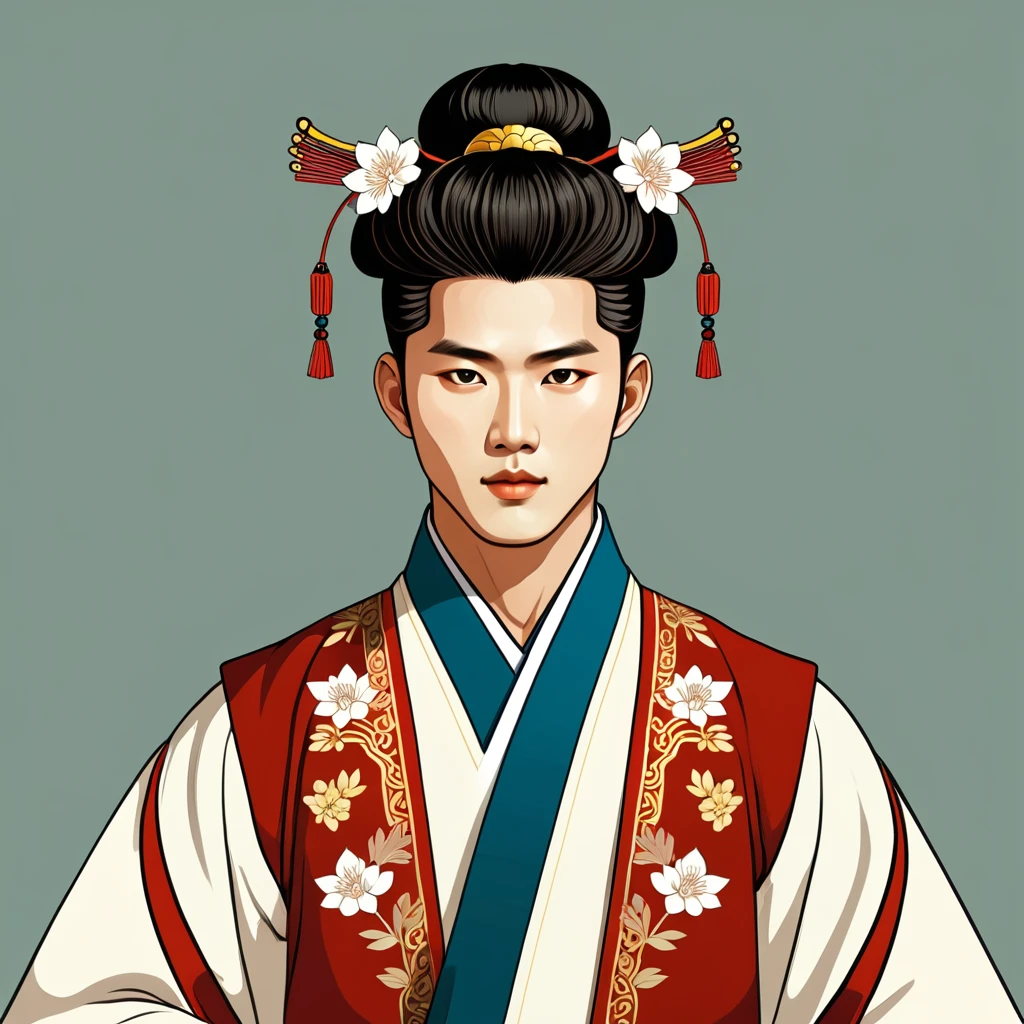 man in korean folk outfit, vector graphics, strong contours
