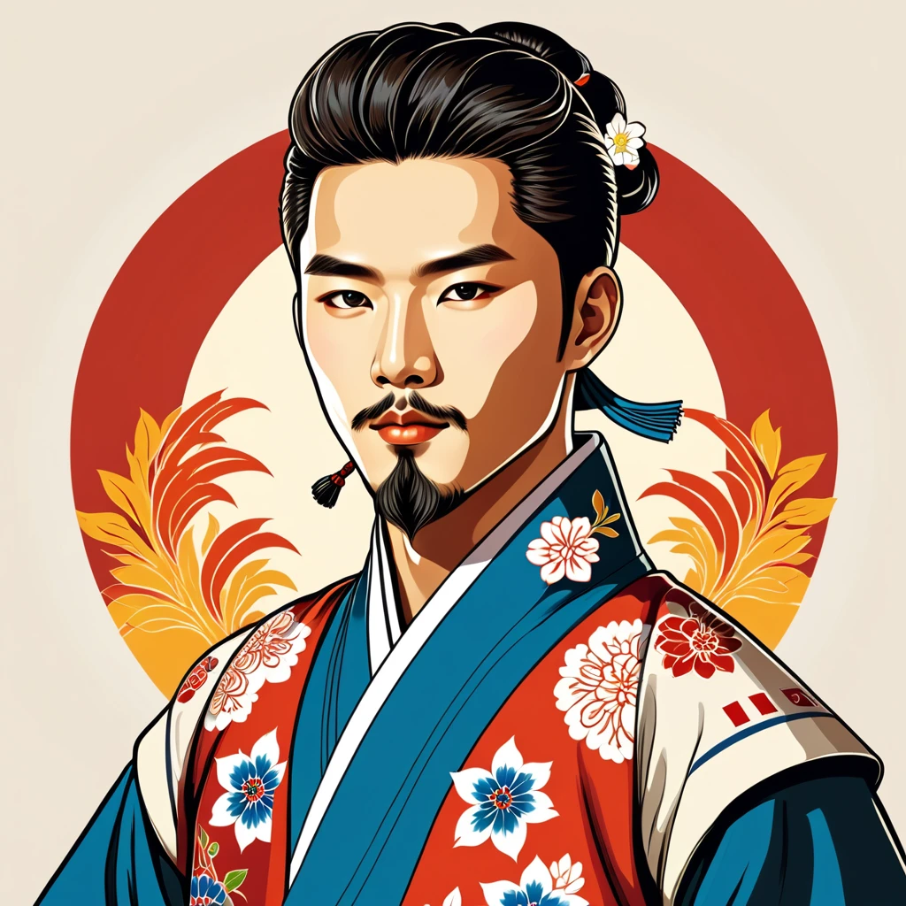 man in korean folk outfit, vector graphics, strong contours
