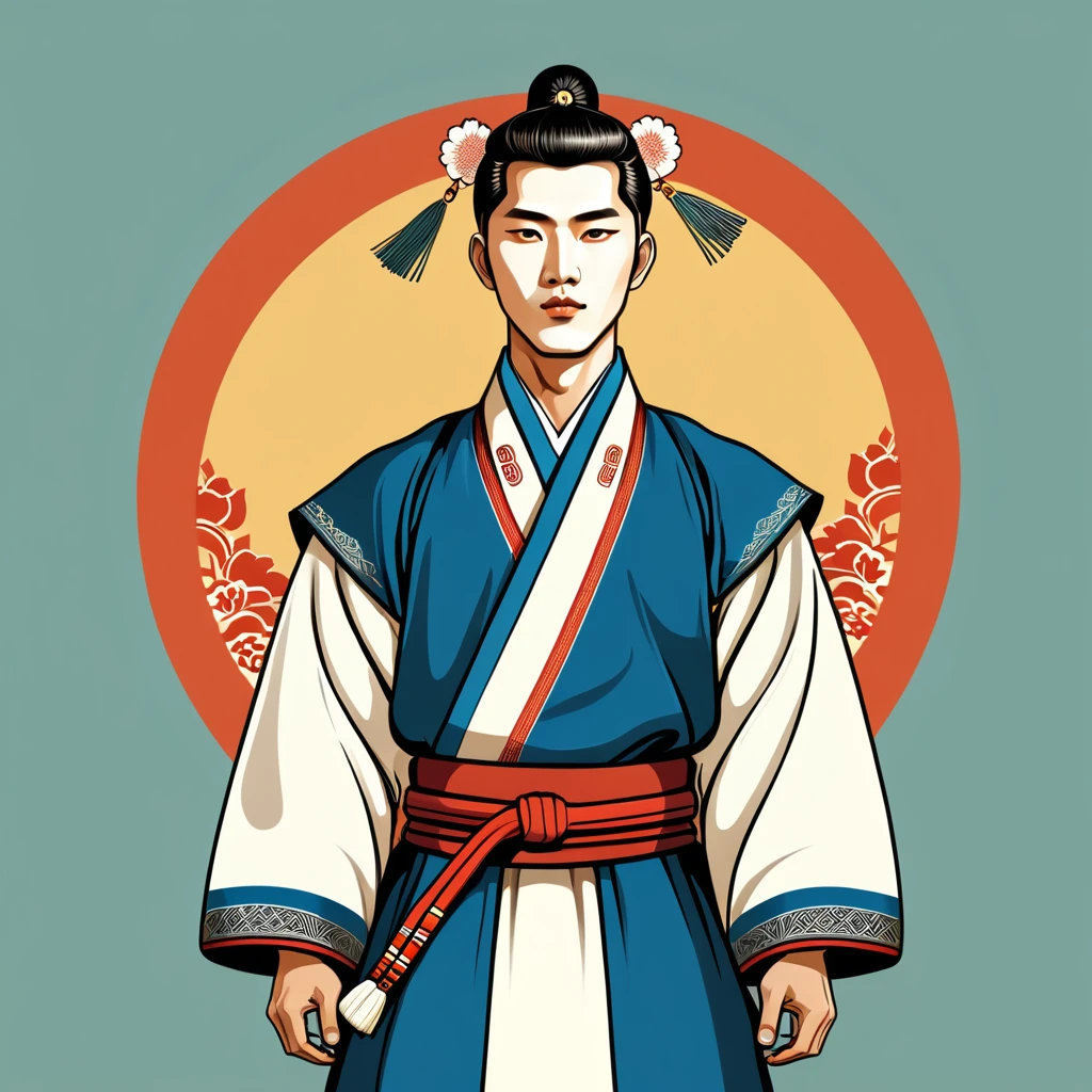 man in korean folk outfit, vector graphics, strong contours
