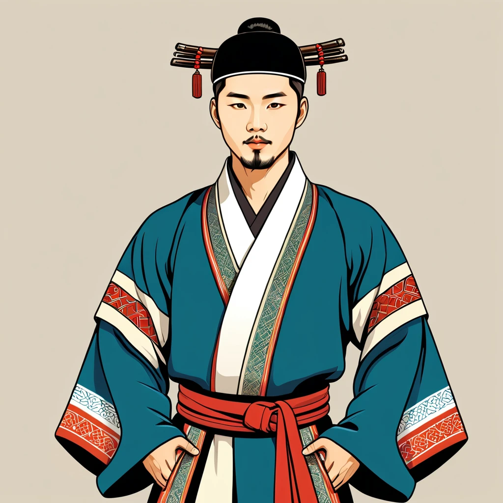 man in korean folk outfit, vector graphics, strong contours