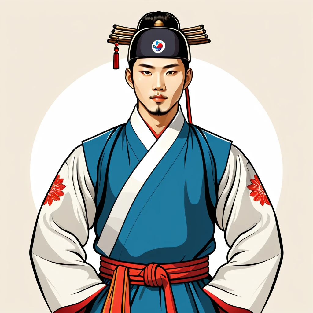man in korean folk outfit, vector graphics, strong contours
