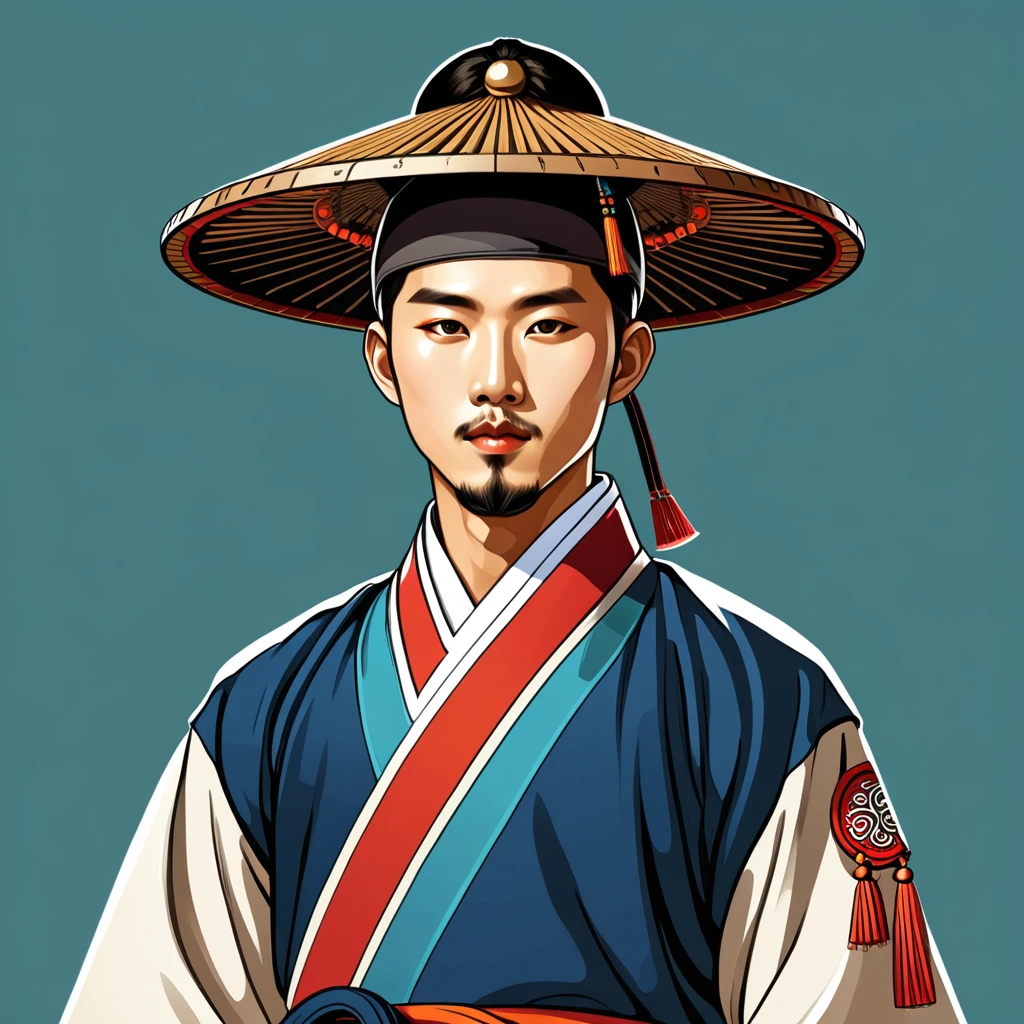 man in korean folk outfit, vector graphics, strong contours
