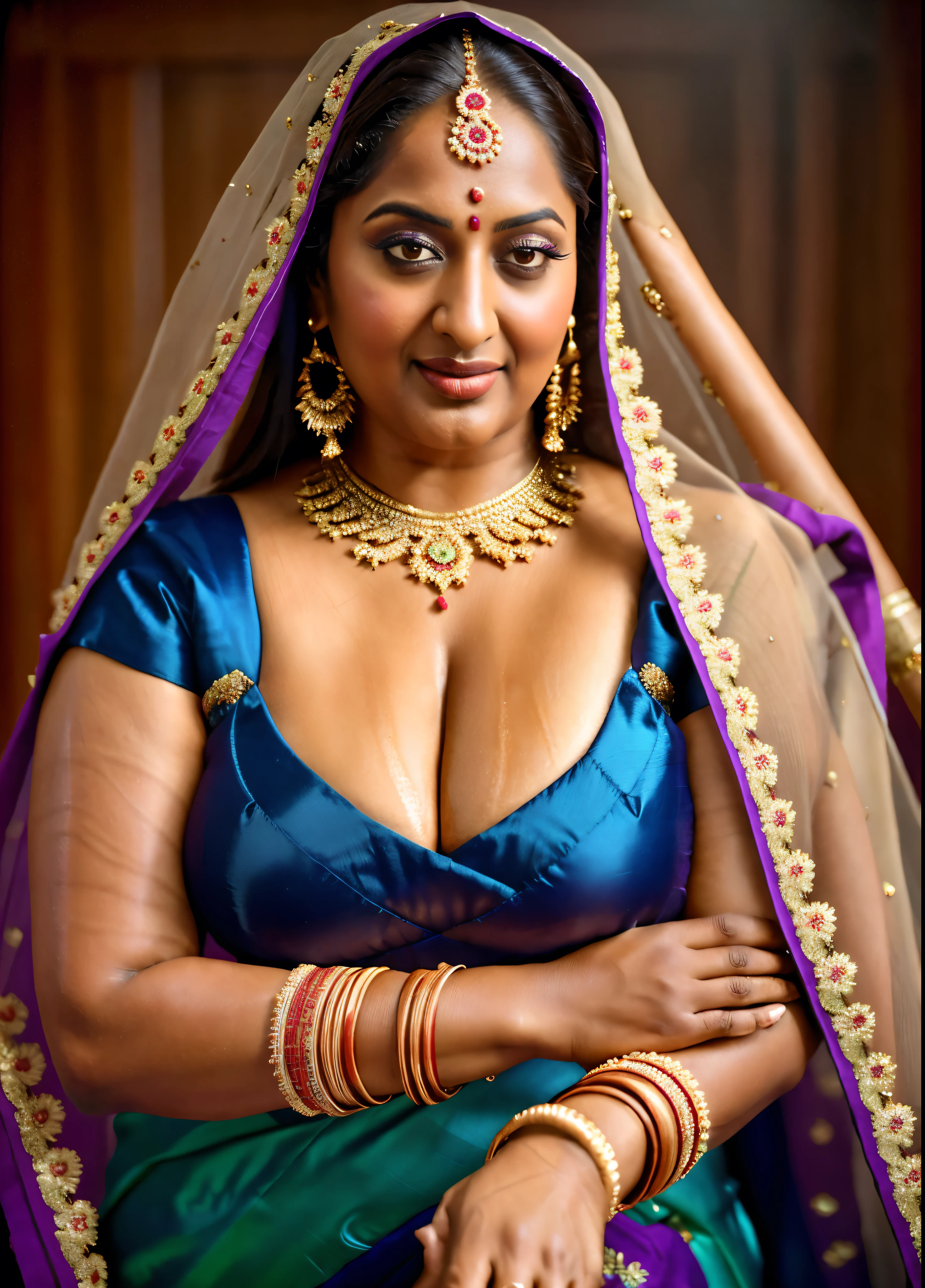 Realistic Representation of Savita bhabhi, tempting figure, busty aunty, goddess of lust, cougar lady, mommy, mommy figure, bulky figure, big milkers, doodhwali, sizzling hot, lonely Nextdoor aunty bhabhi , chubby aunty, sweat, oiled body, irresistibly hot, inspired by famous Indian adult comics by amarshrostha, Foto RAW, photorealistic, photography, full body shot, 50 years old Woman, master shot, perfect eyes, goddess like beauty, pierced eyes, perfect thick chubby mallu Desi aunty bhabhi, Wearing a Stanapatta, a chest-band.Saree model, model Photography, Indian saree shoot, Indian traditional wear advertising photography, traditional wear brand shoot, face of Indian actress Sonakshi Sinha, masterpiece, realistic, realism, incredible details, pleasure, photorealism, detailed skin, skin pores, high contrast, photorealistic Artstation 8k HD digital art trend of high definition and detailed realistic skin texture, ultra detail, realistic skin texture, armature, best quality, ultra high definition, (photorealistic:1.4),, high resolution, detail, raw photo, sweat, Re sharp, by Lee Jefferies Nikon D850 Film Stock Photo 4 Kodak Portra 400 Camera F1.6 Lens Rich Color Ultra Real Realistic Realistic Textures Dramatic Lighting Unreal Engine Trending at Art Station Cinestill 800,(pele altamente detalhada: 1.2), 8k UHD, DSLR, soft-lighting, alta qualidade, grain of film, Fujifilm XT3,she didn't like to wear blouse or bra, intricate, she is happy to wear only saree, she hates blouse or bra, detailed hairy armpits, hyper realistic skin, skin pores, veins, wet body, hyper realistic sweaty body, sweat, veins, short hairs on armpit, stubble armpits, hyper realistic hairy armpits, low waist saree, deep juicy navel, insane details,