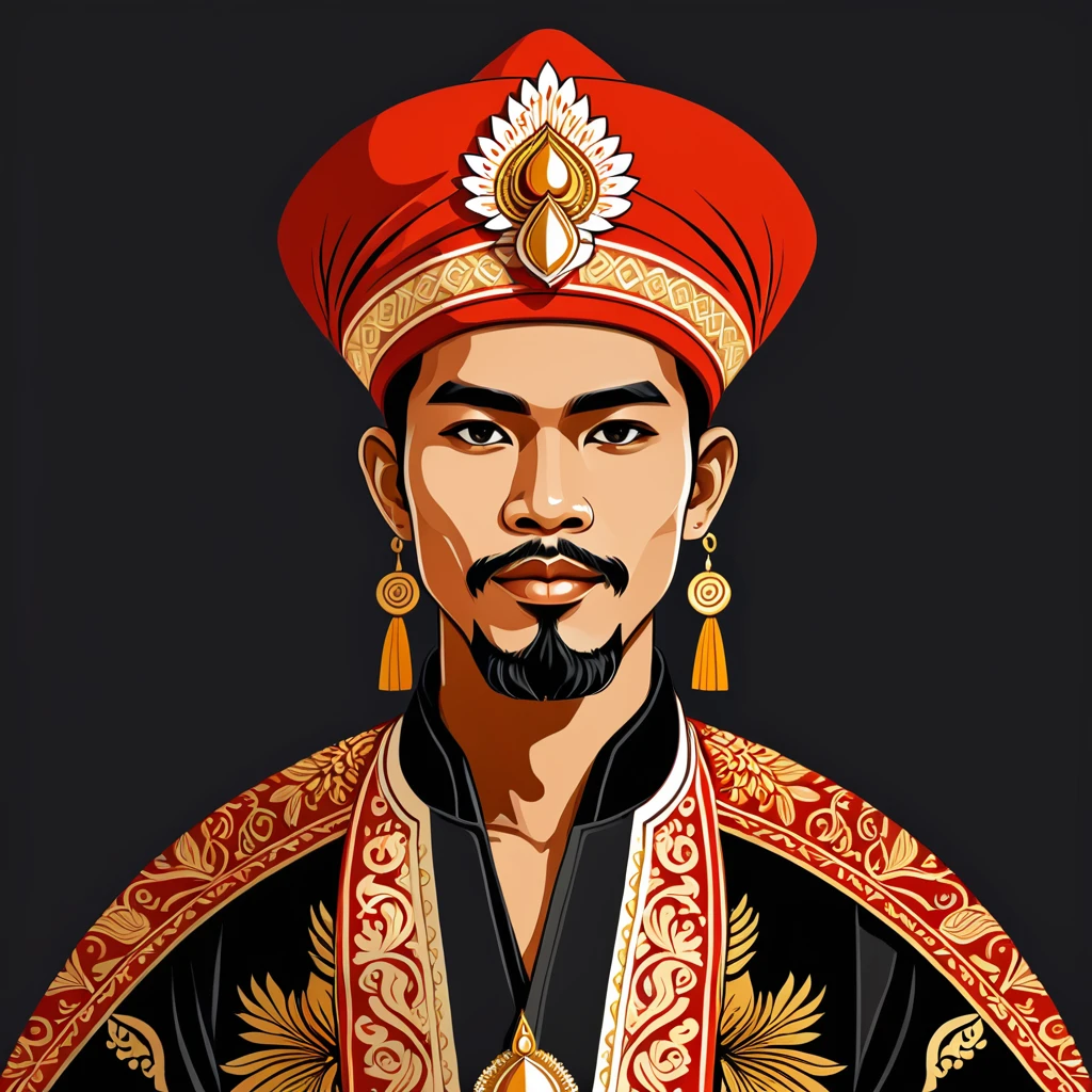 man in indonesian folk outfit, vector graphics, strong contours
