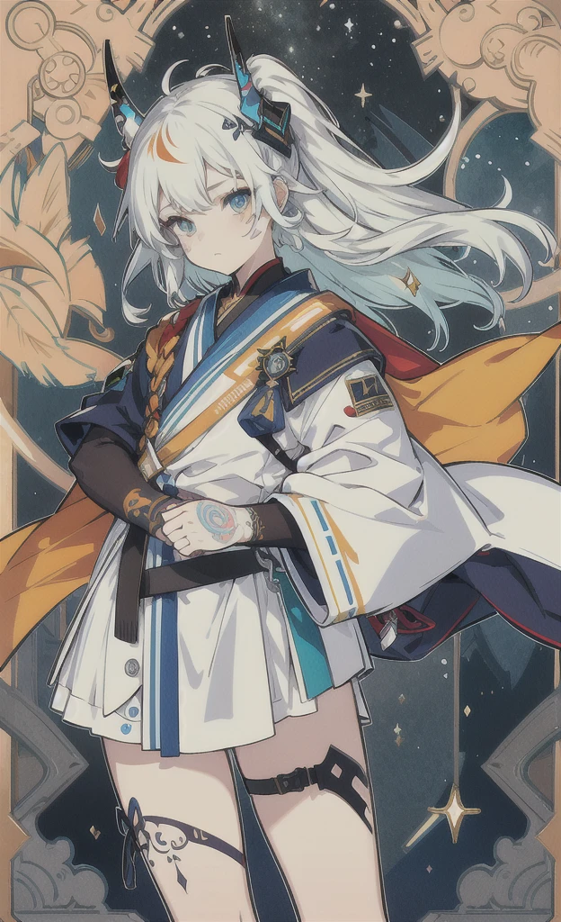 masterpiece, Highest quality, One boy, (colorful),(Delicate eyes and face),Highly detailed CG Unity 8k ,Tribal tattoos from shoulder to arm,A single horn grows from its forehead,Long hair and scars,Modeled after Hoshiguma from Arknights,Fighting,Fistfight