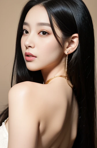 (Masterpiece:1.3), (8 thousand, realistic, RAW photos, best quality: 1.4), (1 woman),(Very sexy), (Beautiful makeover), (유난히 아름다운 realistic 얼굴), (build a beautiful body) , (Long eyelashes), (Double eyelids), (black hair. Parting ways, long hair:1.3), (아름다운 Parting ways스타일), (The eyes are realistic and truly beautiful and delicate.), (Beautiful and big breasts)Bare-chested , (realistic and beautiful skin), (nonsense), (charming), (Ultra high resolution), (extremely realistic), (very detailed), (golden ratio), (necklace), (earring), (สวยและVery sexy)