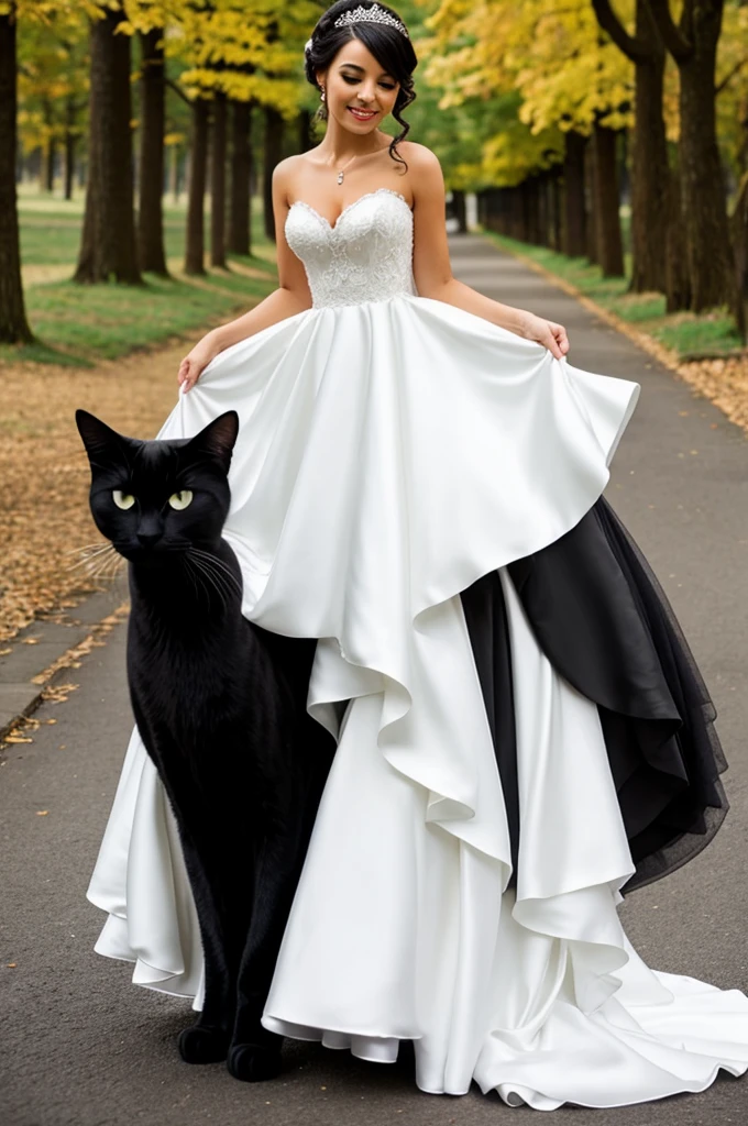 Black cat wearing a wedding dress