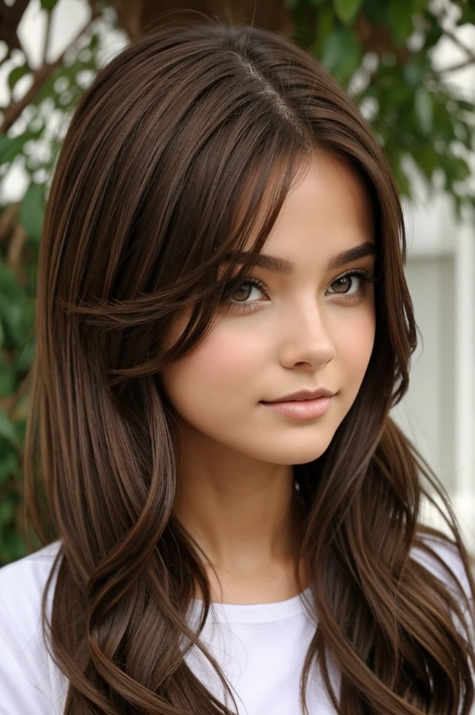 Beautiful brown hair girl, white