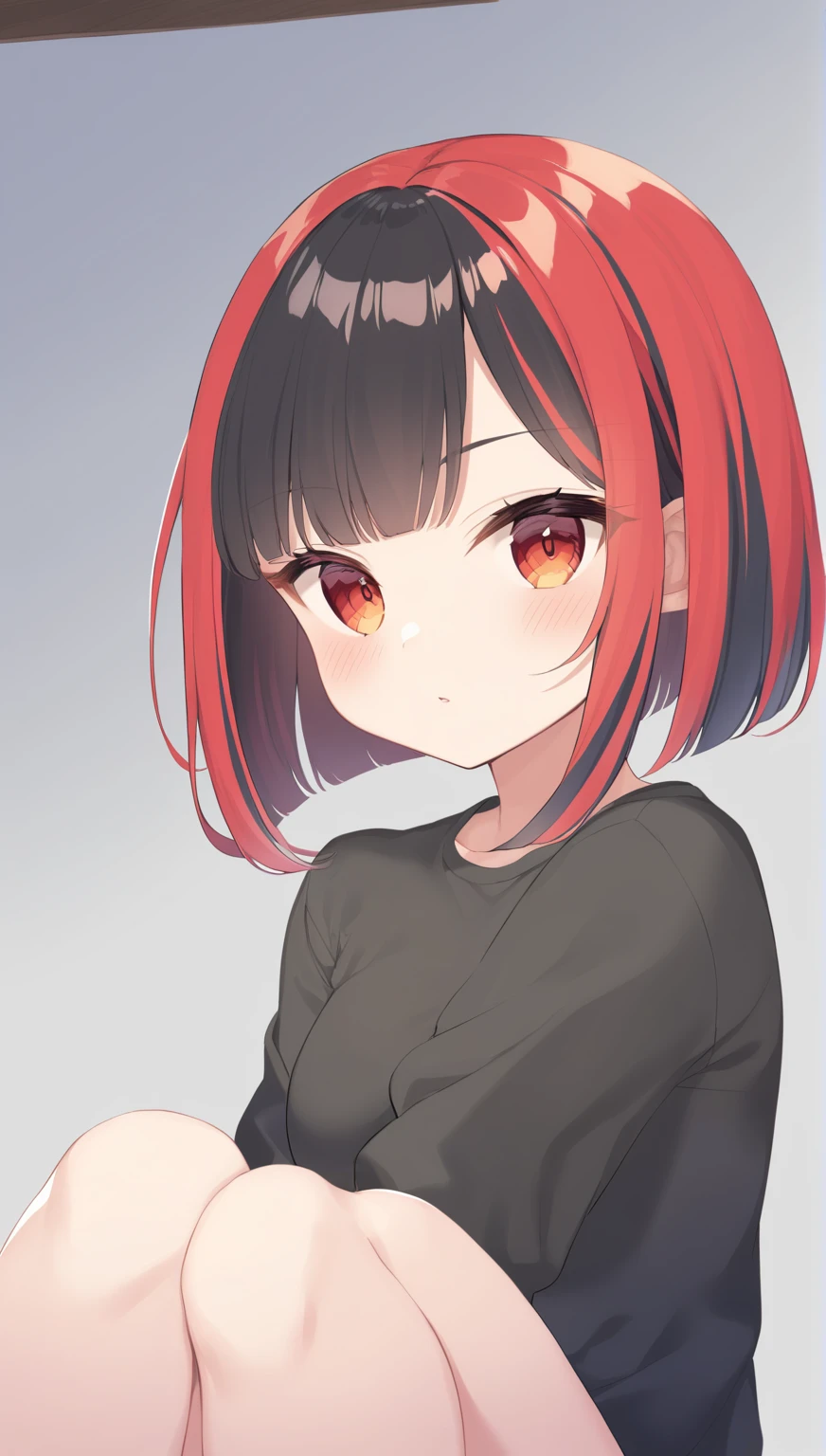 Black bob cut with one red hair stripe