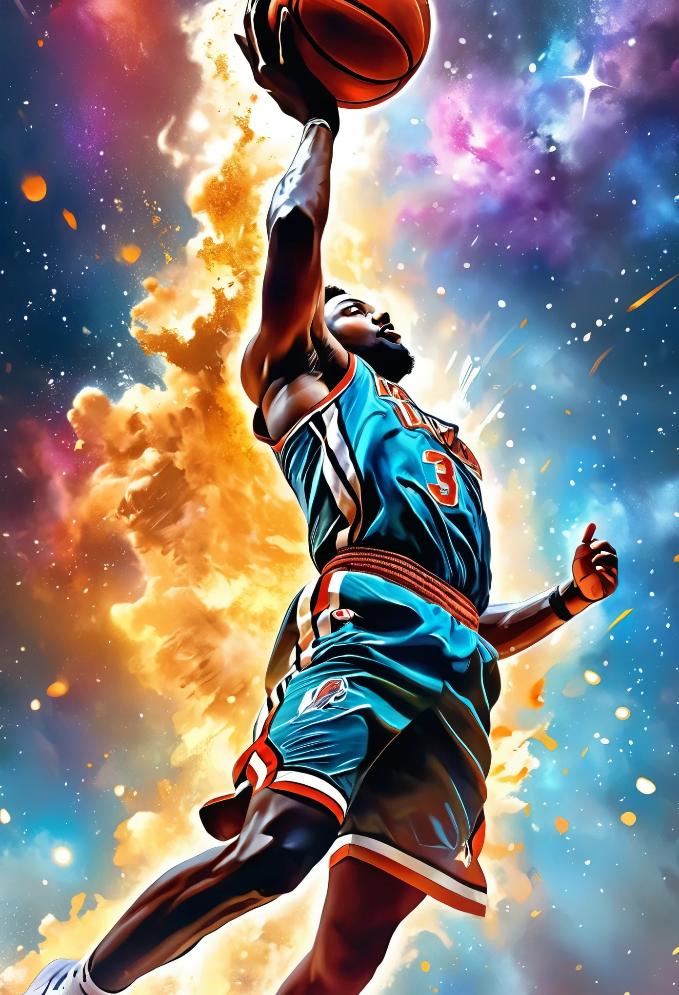 close-up, portrait, (masterpiece), 8k, UHD, RGB, HDR, best quality, digital art, cinematic quality, movie plot, portrait, art, realistic art, digital illustration, bright rich colors, watercolor, oil paints, 
An expressive oil painting of a basketball player dunking, depicted as an explosion of a nebula., ultra hd, realistic, vivid colors, highly detailed, UHD drawing, pen and ink, perfect composition, beautiful detailed intricate insanely detailed octane render trending on artstation, 8k artistic photography, photorealistic concept art, soft natural volumetric cinematic perfect light
Anna Razumovskaya, Gabriele Dell'otto,Luis Royo,Frank Frazetta, Fabian Perez,