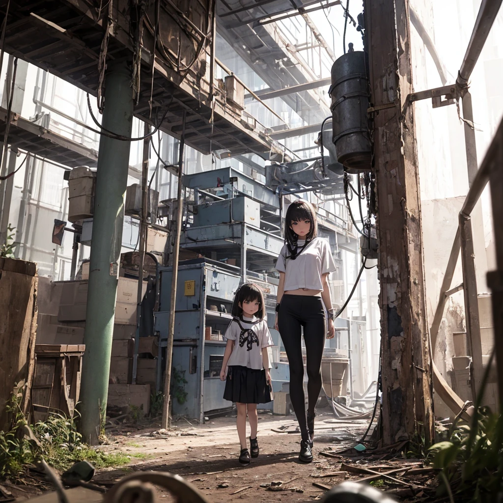 Girl captured by tentacles in abandoned factory　Tentacles in a skirt　Pants fabric texture　