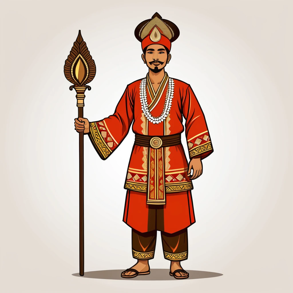 man in indonesian folk outfit, vector graphics, strong contours
