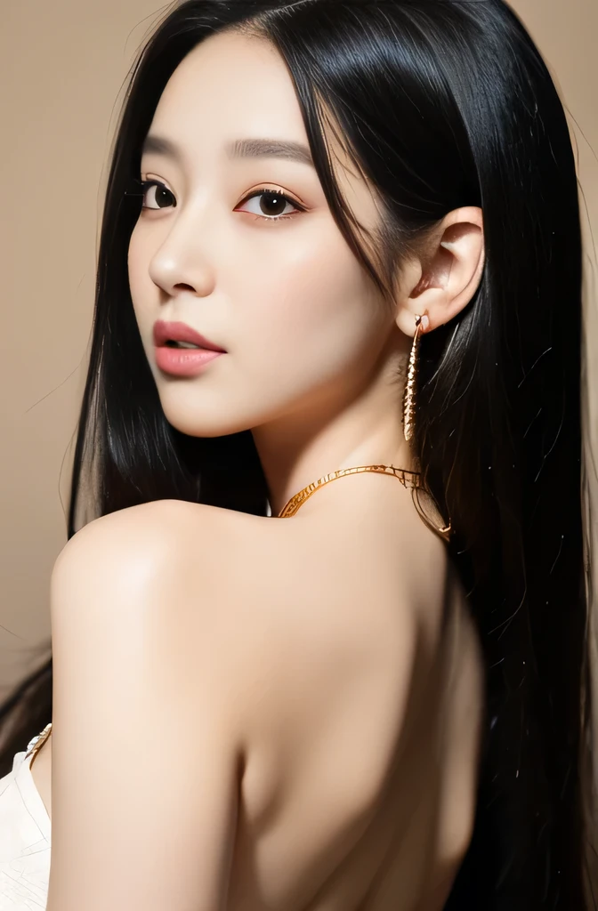 (Masterpiece:1.3), (8 thousand, realistic, RAW photos, best quality: 1.4), (1 woman),(Very sexy), (Beautiful makeover), (유난히 아름다운 realistic 얼굴), (build a beautiful body) , (Long eyelashes),  (Double eyelids), (black hair. Parting ways, long hair:1.3), (아름다운 Parting ways스타일), (The eyes are realistic and truly beautiful and delicate.), (Beautiful and big breasts)Bare-chested , (realistic and beautiful skin), (nonsense), (charming), (Ultra high resolution), (extremely realistic), (very detailed), (golden ratio),   (necklace),  (earring), (สวยและVery sexy) 