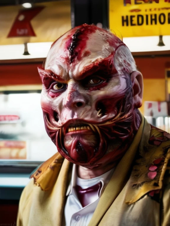 fleshmutant bodyhorror working at a fast food restaurant,close up,, true to life, HDR image,High detail resolution,soft eyes,natural skin,high detailed face,high detailed cloth,film photography,vintage,cinematic lighting,realistic,sharp focus,(very detailed),((4K HQ)),depth of field,f/1.2,Leica,8K HDR,High contrast,shadows, bokeh,(detailed and realistic skin texture),(detailed clothing),(detailed background),detailed skin,(highly detailed skin),(8K HDR photo),realistic texture,realistic shadows,accurate to life,living image,lifelike