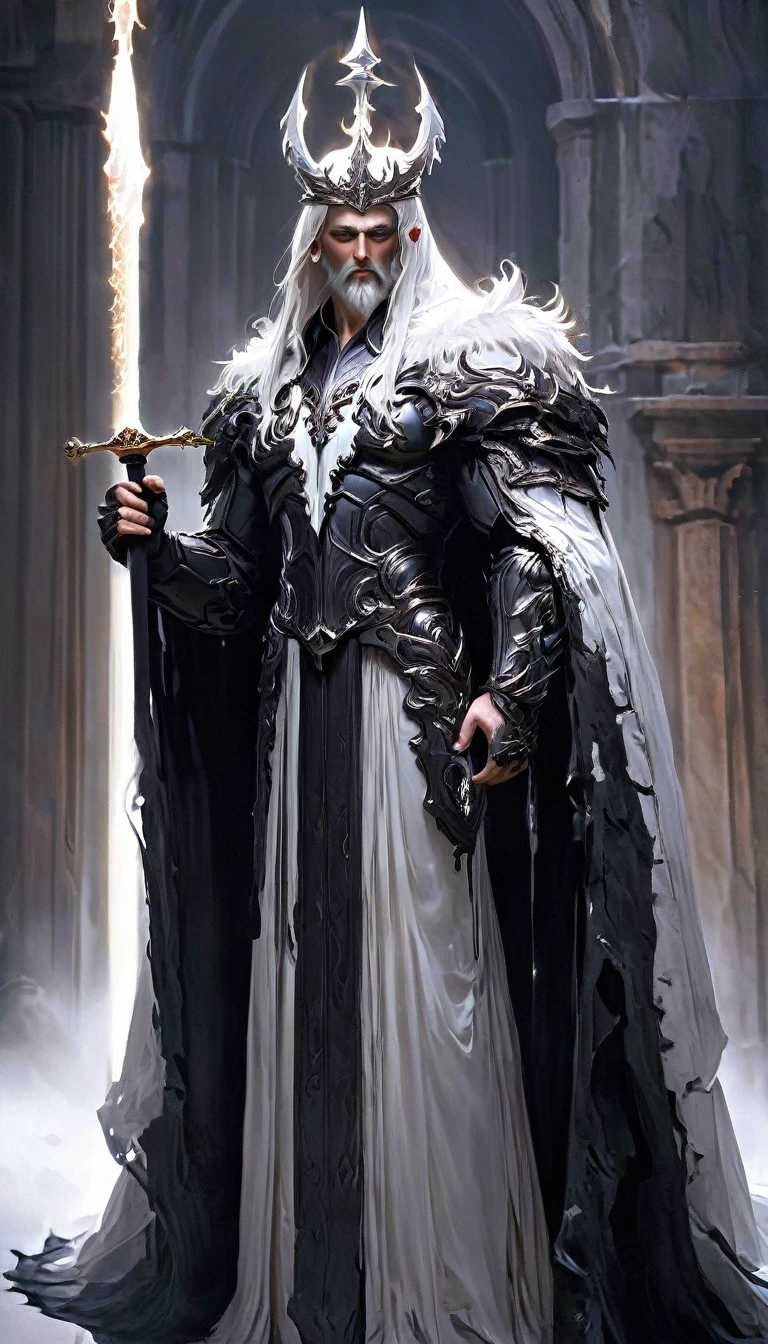 Hades, man, Somber expression
Beard
Helmet
Crown
Dark robe
Heavy boots
Ancient armor
Pale skin
Shadowy presence
Deep-set eyes