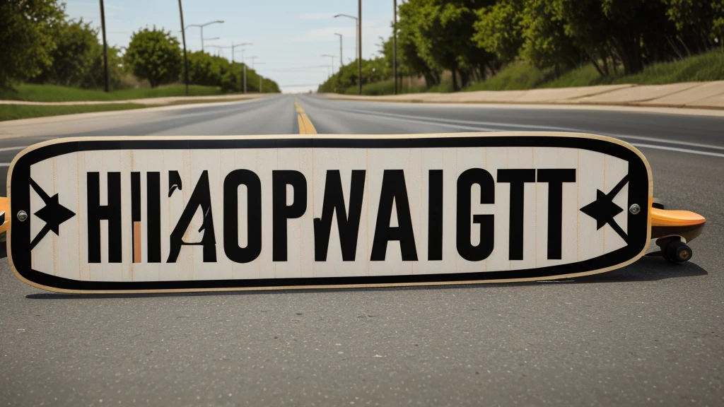 ((hd)) ((4k)) ((masterpiece)) sreet sign, stop sign on a skateboard, road