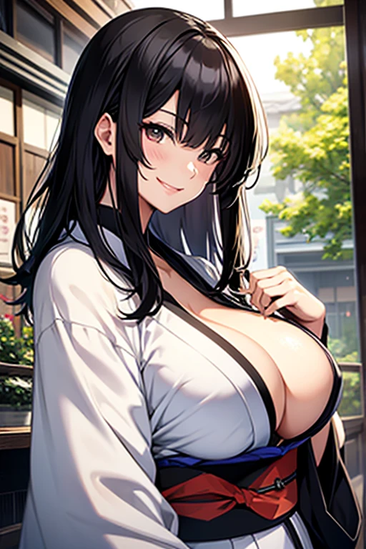 20-year-old、Black Hair、Big Breasts、kimono、Mature、Smile