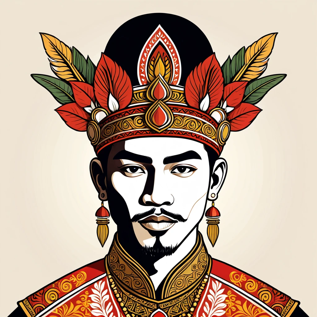 man in indonesian folk outfit, vector graphics, strong contours