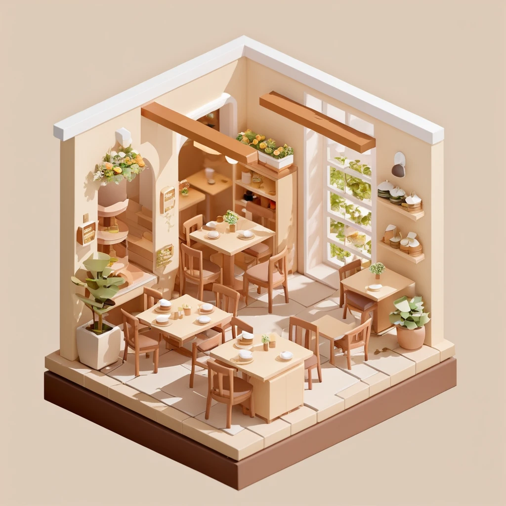 (Isometric Art:1.5)，cafes，indoor，Simple background,, Xiaofangzi, 