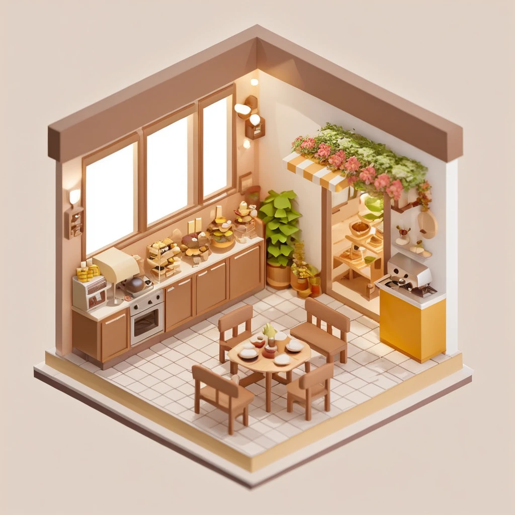 (Isometric Art:1.5)，cafes，indoor，Simple background,, Xiaofangzi, 