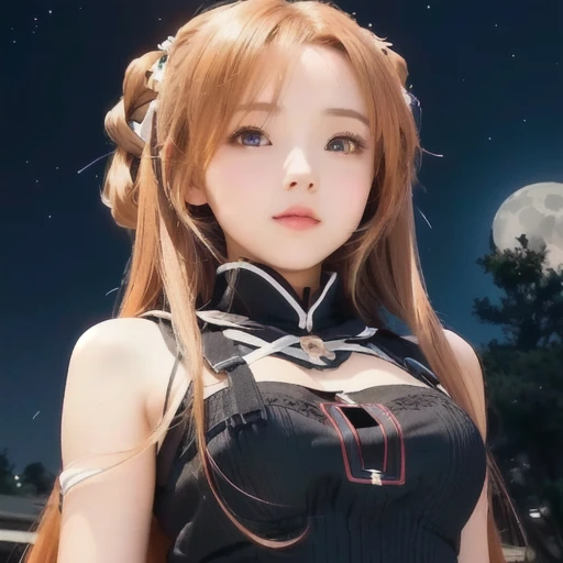 anime girl with long hair and a black dress in front of a full moon, asuna yuuki, asuna from sao, rin, female anime character, anime visual of a cute girl, anime best girl, anime visual of a young woman, marin kitagawa fanart, marisa kirisame, nighttime!!, official art, in the anime film, sao style anime