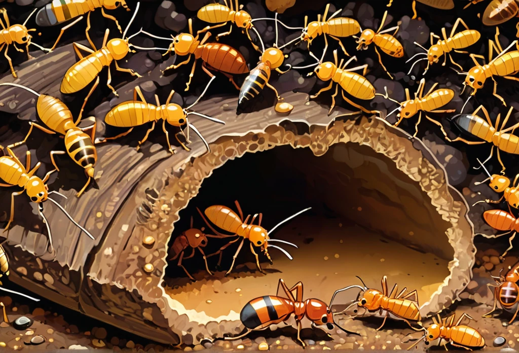 Illustrations of Termites, different views point s masterpiece best quality:1.2) delicate illustration ultra-detailed, illustrations, bright, colourful,