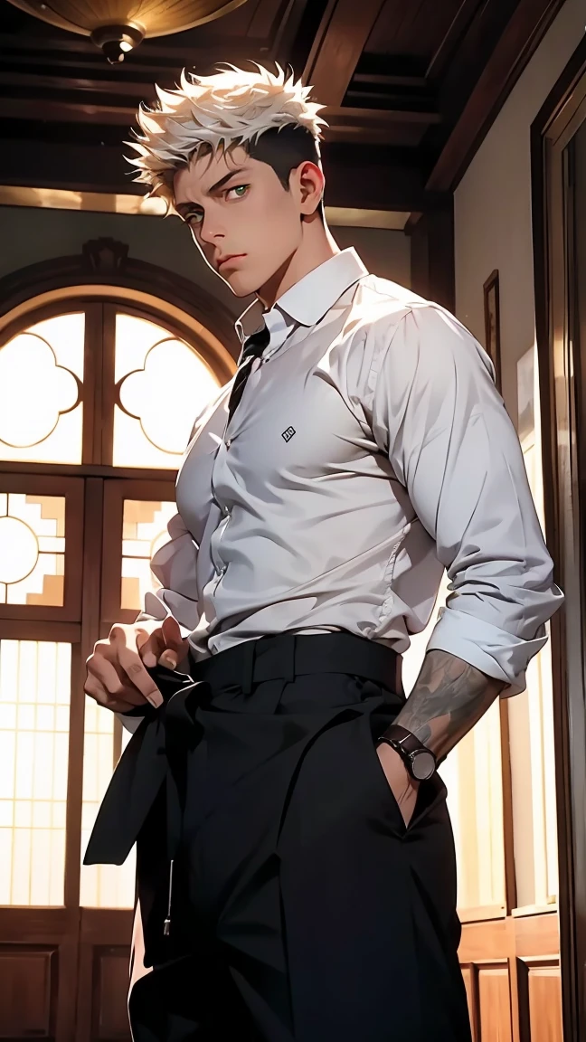 masterpiece, beauty, aesthetics, (((young man and man))) Teacher in class sits student on desk, Without pants, pressed up behind, rubs his groin against the thighs of a young man, fancy expression, seduction, molestation