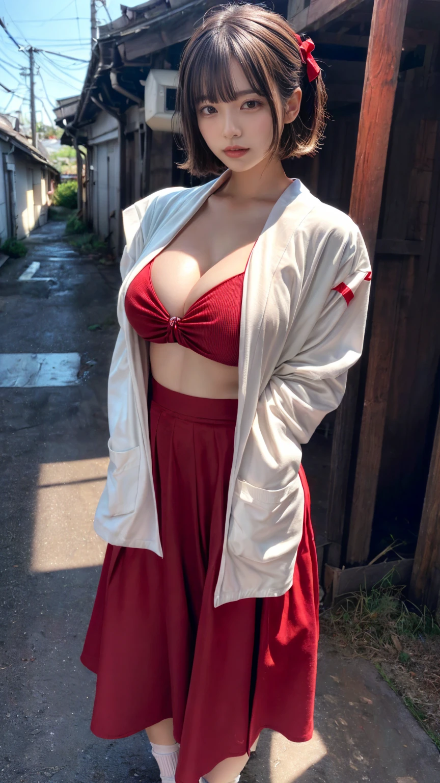 (absurdres:1.3), (highres:1.3), (ultra detailed:1.3),(1girl:1.3), (extremely detailed CG unity 8k wallpaper:1.3), (detailed skin texture, detailed cloth texture, detailed hair texture), (beautiful detailed face, supermodel, pale skin, realistic glistening skin), (RAW photo, best quality), (realistic, photo-realistic:1.4), masterpiece, extremely delicate and beautiful,Amazing, finely detail, extremely detailed CG unity 8k wallpaper, huge filesize, ultra-detailed, highres, absurdres, soft light,rim light, vibrant details, short bob hair, large breasts, black hair color, Big Natural Color Lip, (perfect body shape), beautiful legs, BREAK (white and red theme:1.4), (fusion of (white kimono tops:1.2) and (red high-waisted maxi length skirt):1.4), (long sleeve:1.3), (kimono-collar:1.2), (red outlines on white kiomno:1.2), (white very short ankle socks:1.2), (Japanese clogs geta:1.2),
crying a little、Harajuku style、20 year old girl、cute type、ta、open legs