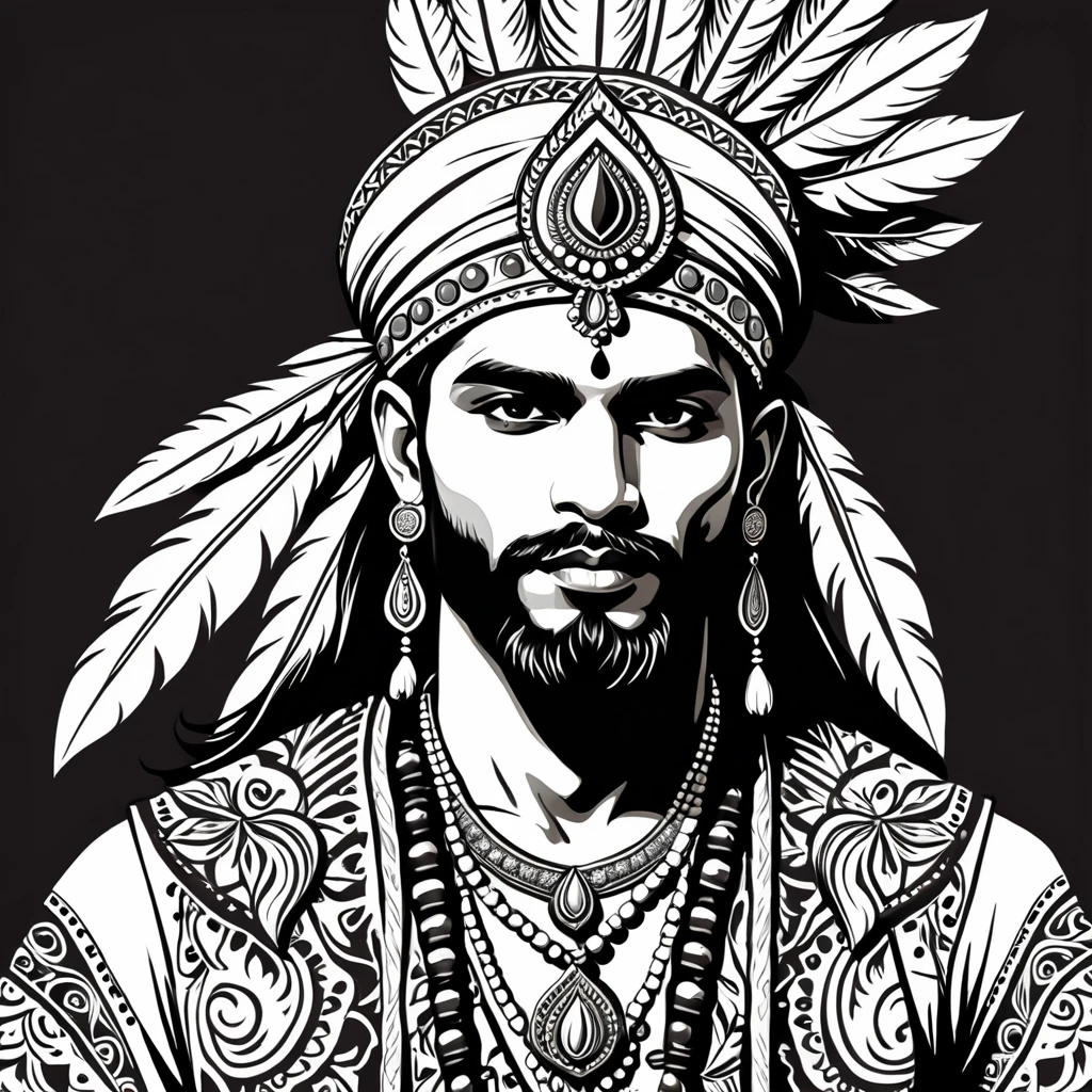 man in indian folk outfit, vector graphics, strong contours
