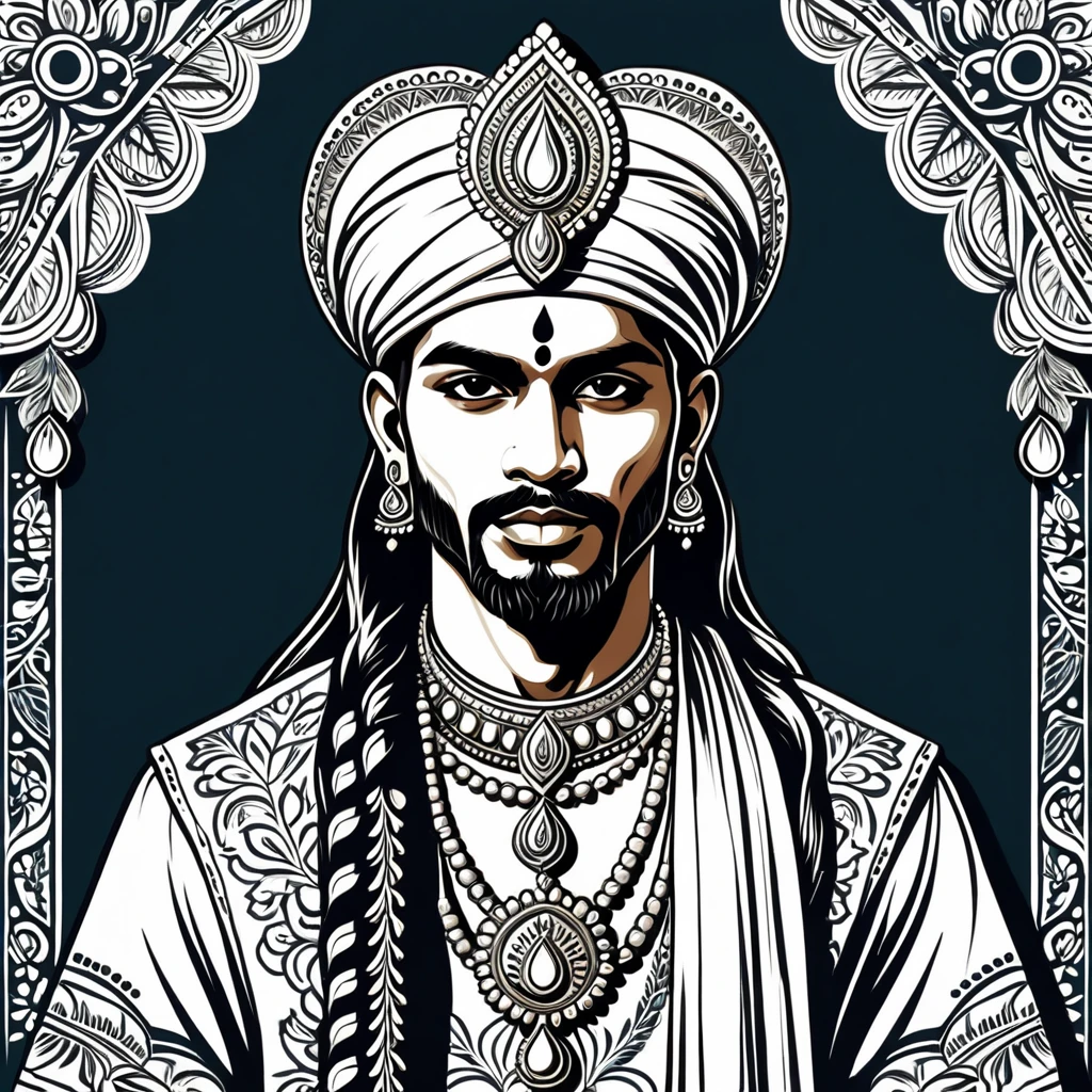man in indian folk outfit, vector graphics, strong contours