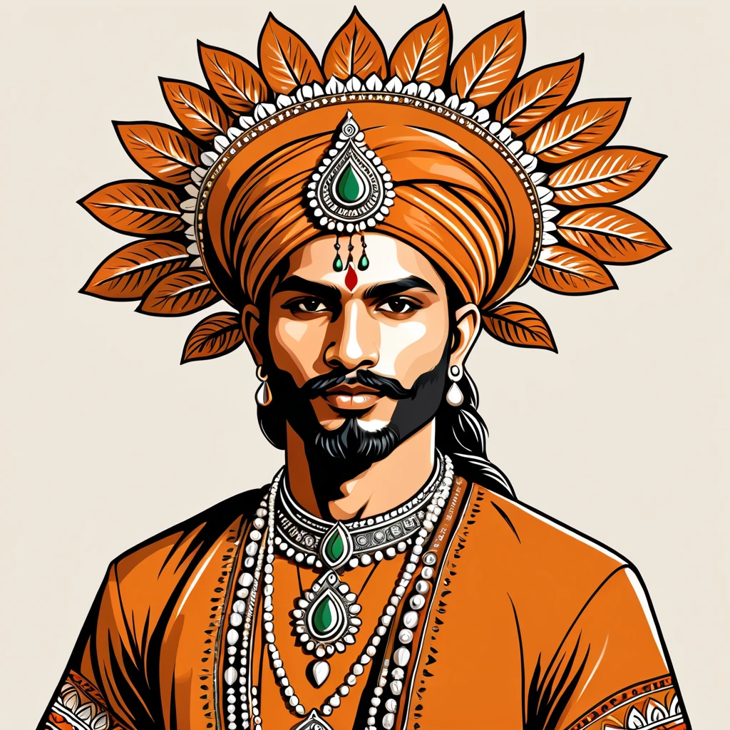 man in indian folk outfit, vector graphics, strong contours