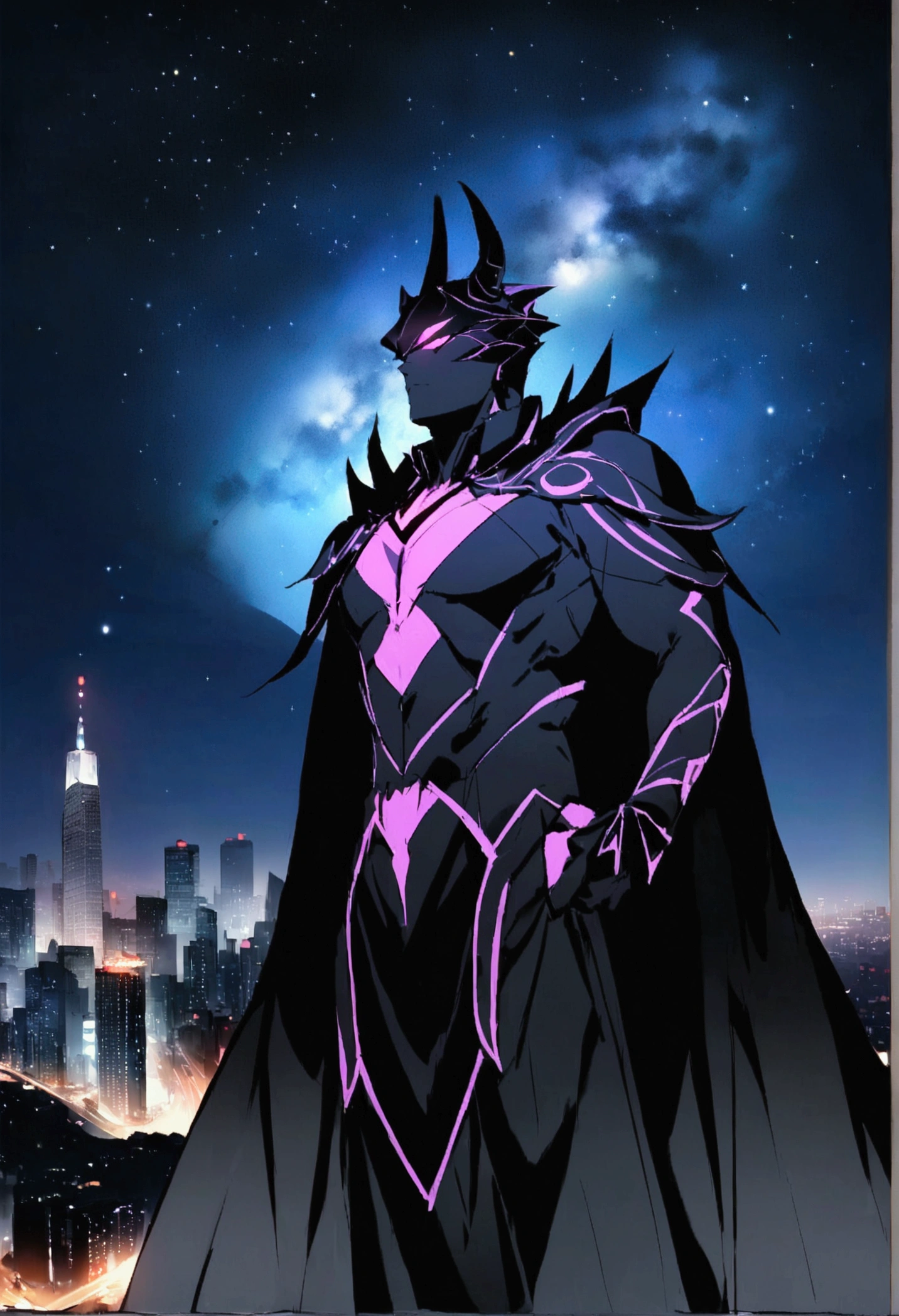 A man looks up at the starry sky with a demon standing behind him,Costume,(City background),Chang'an night view,The Glory of the Magic Circle,The character is at the bottom of the screen,Long-range photos,